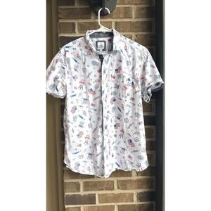 Free Planet Button Up Shirt USA Fourth of July BBQ Novelty Mens‎ Large White